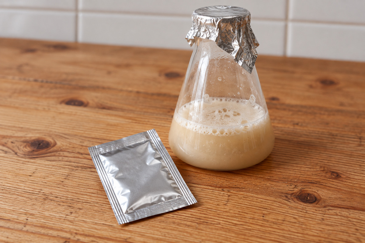 Rehydrierte Hefe im Erlenmeyerkolben